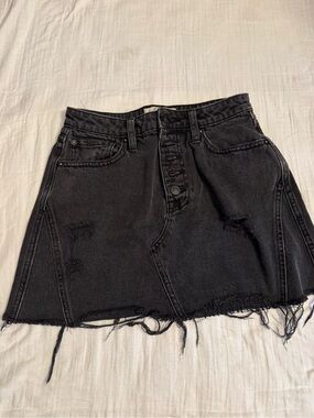 We the free twenty six Twenty Black Distressed Button-Front Denim Mini Skirt